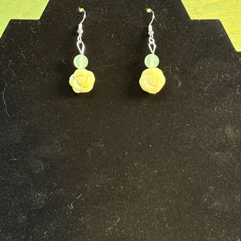 Glass and Serpentine Rose Earrings